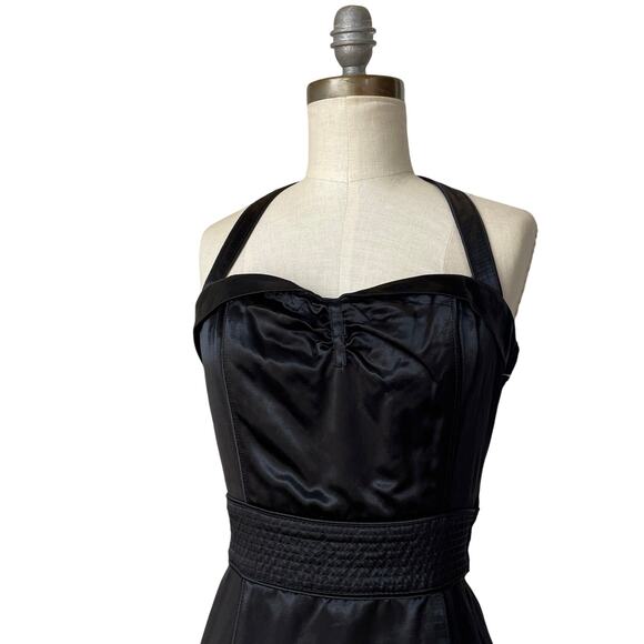 Marc Jacobs Rockabilly Dress Size 4 Black Satin Ruffle Halter Bombshell pinup - Picture 3 of 8